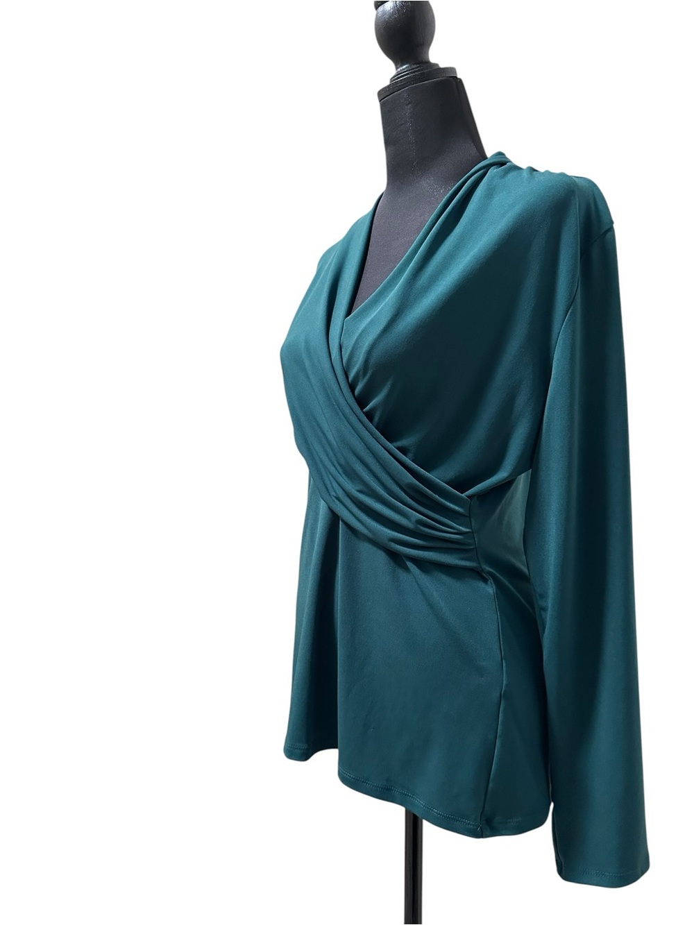 DKNY Green Draped Wrap-Front Long Sleeve Blouse - Picture 6 of 9